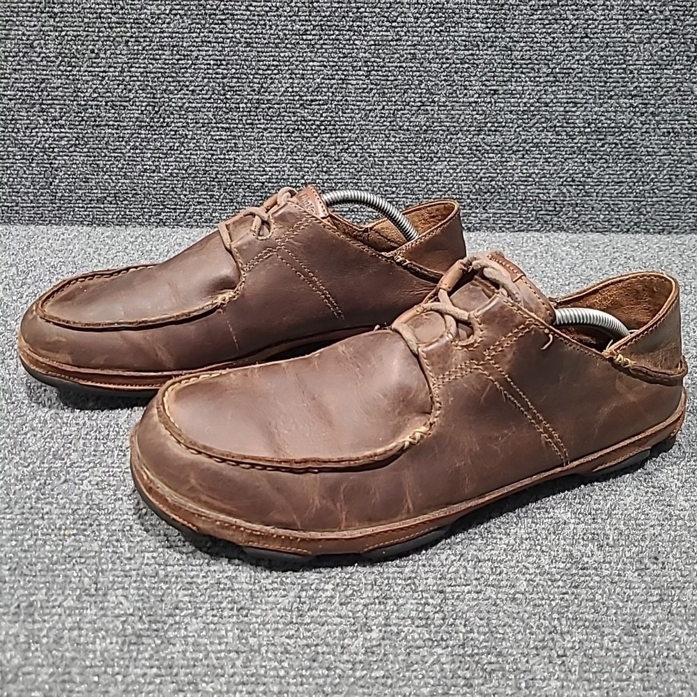 Olukai Men's Ohana Brown Leather Lace Up Convertible Loafers Size US 11